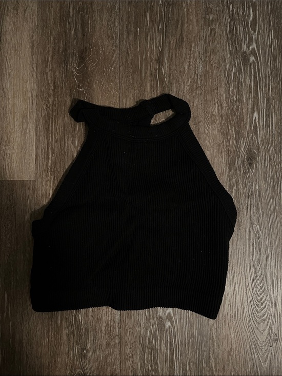 aerie Tops - aerie Black Ribbed Halter Crop Tank
